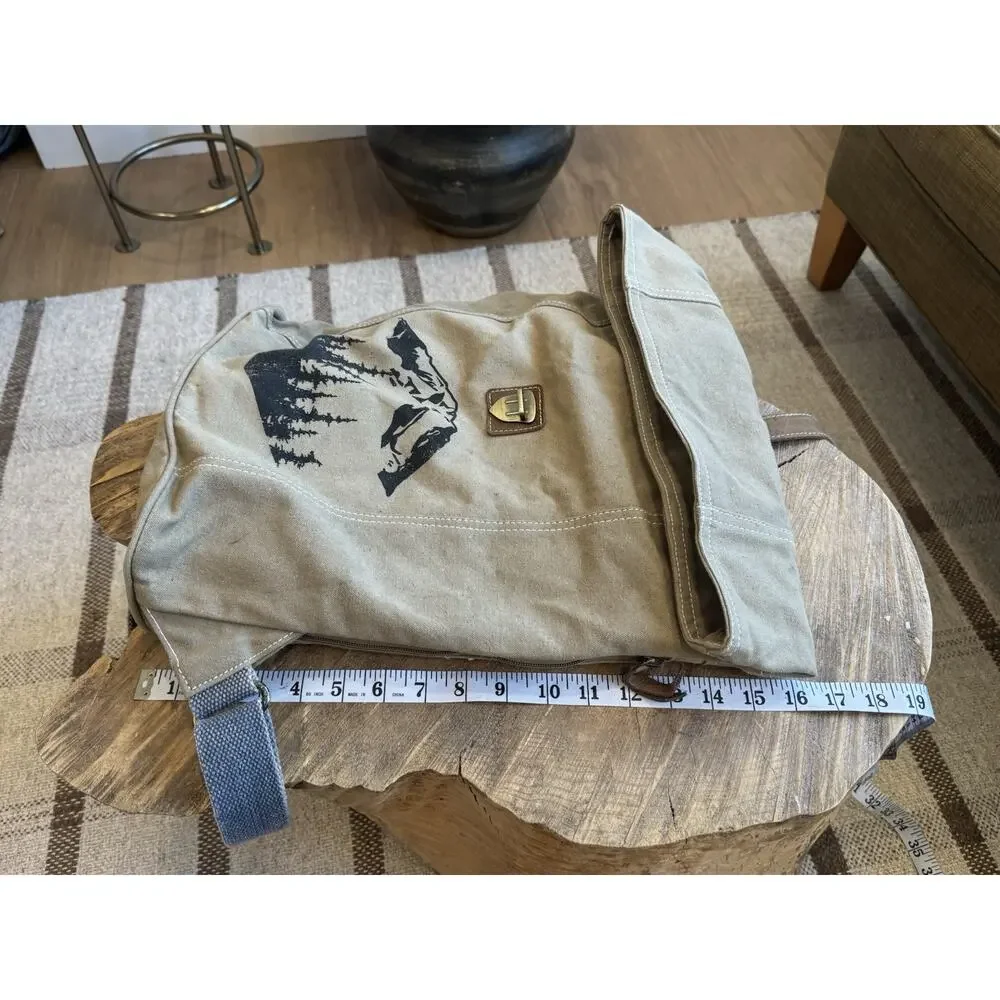 Handmade Canvas Roll top Backpack Leather Alaska Mountains Takenya Rosetta Brown